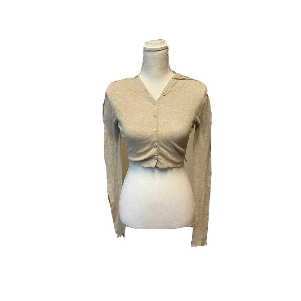 Janice & Justin Light Grey Cropped Hoodie Size Small Button Detail Cotton NWOT